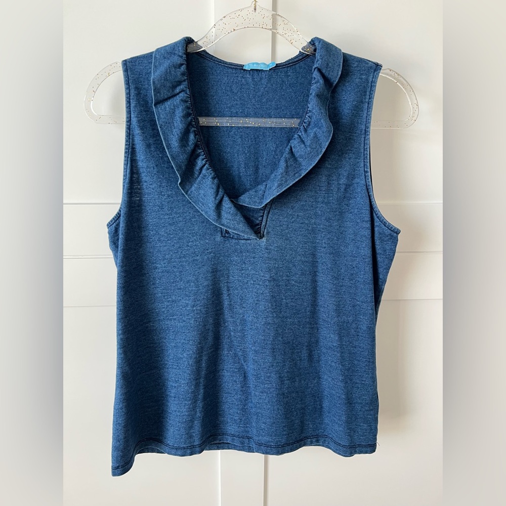 J. McLaughlin Denim Blue Sleeveless Medium Top